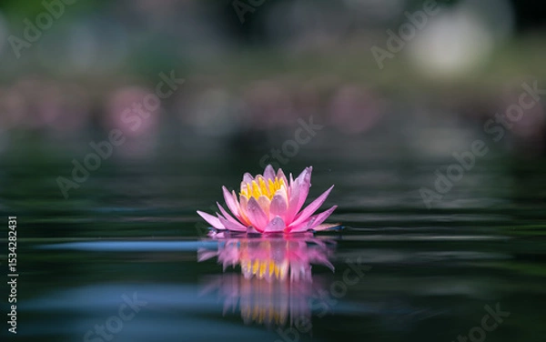 Fototapeta Lotus flower or Water lily on the pond with water ripple and reflection.
