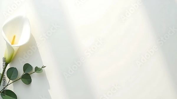 Obraz Minimal ivory canvas background with floral accents on the left, soft shadows, and a clean center for text or branding.
