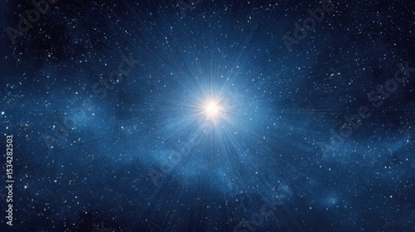 Fototapeta Bright Star in a Deep Blue Cosmic Nebula