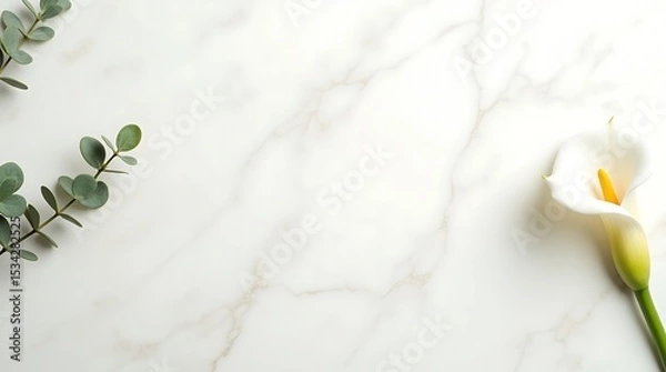 Obraz Minimal ivory canvas background with floral accents on the left, soft shadows, and a clean center for text or branding.