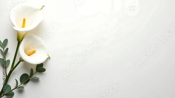 Obraz Minimal ivory canvas background with floral accents on the left, soft shadows, and a clean center for text or branding.