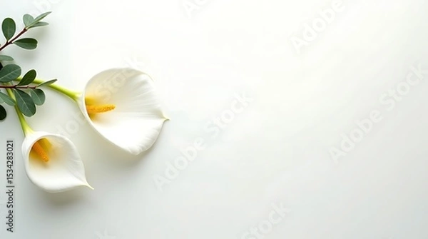 Obraz Minimal ivory canvas background with floral accents on the left, soft shadows, and a clean center for text or branding.