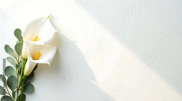 Obraz Minimal ivory canvas background with floral accents on the left, soft shadows, and a clean center for text or branding.