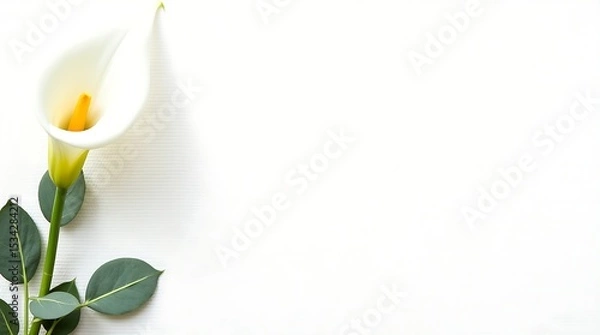 Fototapeta Minimal ivory canvas background with floral accents on the left, soft shadows, and a clean center for text or branding.