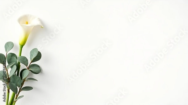 Obraz Minimal ivory canvas background with floral accents on the left, soft shadows, and a clean center for text or branding.