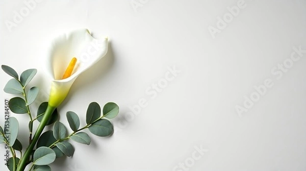 Fototapeta Minimal ivory canvas background with floral accents on the left, soft shadows, and a clean center for text or branding.