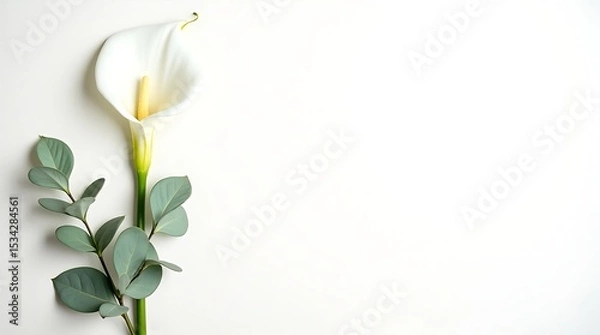 Obraz Minimal ivory canvas background with floral accents on the left, soft shadows, and a clean center for text or branding.