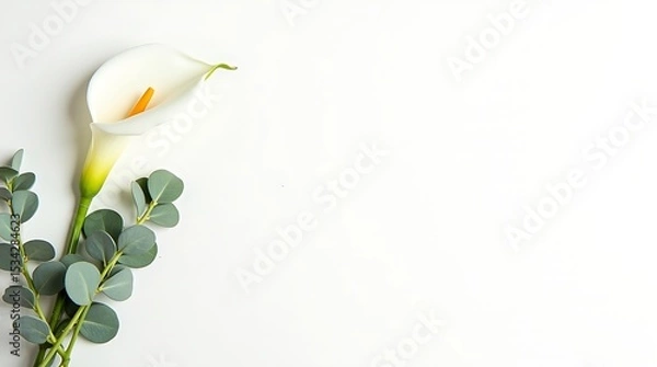 Fototapeta Minimal ivory canvas background with floral accents on the left, soft shadows, and a clean center for text or branding.
