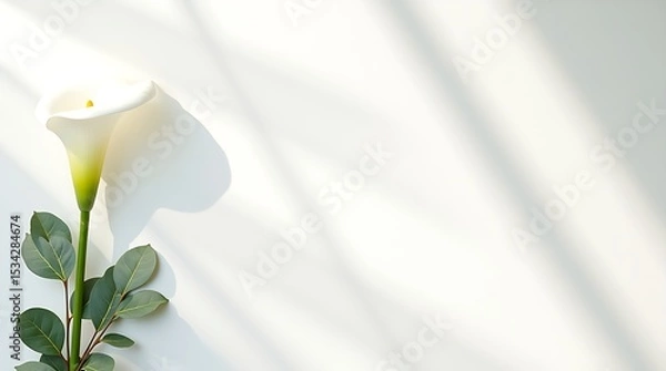 Fototapeta Minimal ivory canvas background with floral accents on the left, soft shadows, and a clean center for text or branding.