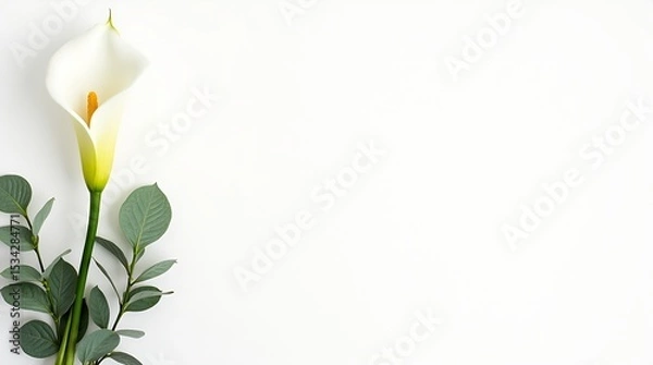 Obraz Minimal ivory canvas background with floral accents on the left, soft shadows, and a clean center for text or branding.