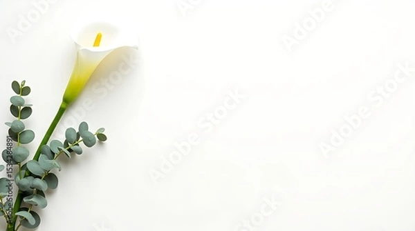 Obraz Minimal ivory canvas background with floral accents on the left, soft shadows, and a clean center for text or branding.