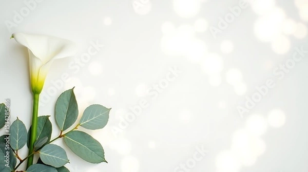 Fototapeta Minimal ivory canvas background with floral accents on the left, soft shadows, and a clean center for text or branding.
