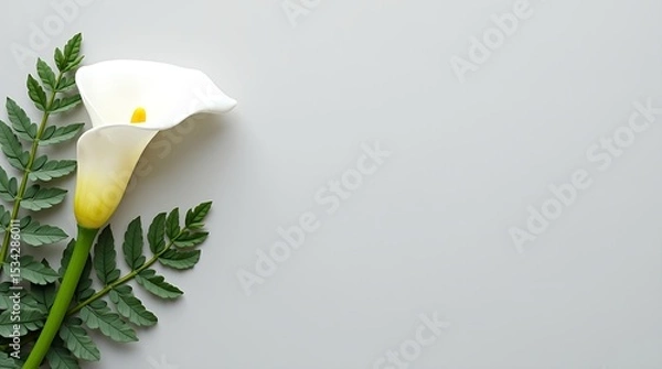 Obraz Minimal ivory canvas background with floral accents on the left, soft shadows, and a clean center for text or branding.