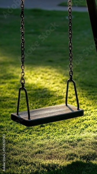 Fototapeta Empty Swing Set in a Sunny Green Park