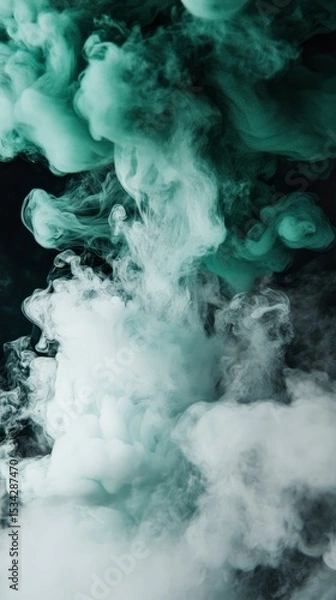 Fototapeta Abstract Teal and White Smoke Swirls on Black Background