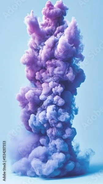 Fototapeta Abstract Purple and Blue Ink Cloud Explosion on Light Blue Background