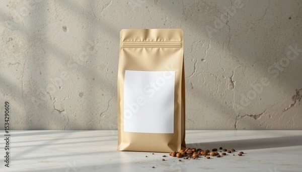 Fototapeta clean label coffee bag mockup on textured surface