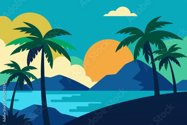 Fototapeta tropical island with palm trees