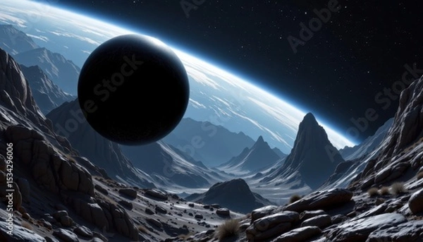Fototapeta science fiction black sphere floating