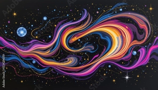 Fototapeta galaxy like oil swirl on black paper