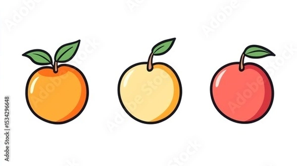 Fototapeta Three stylized cartoon fruits, different colors