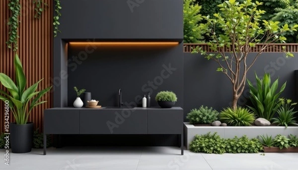 Fototapeta matte black product next to natural elements