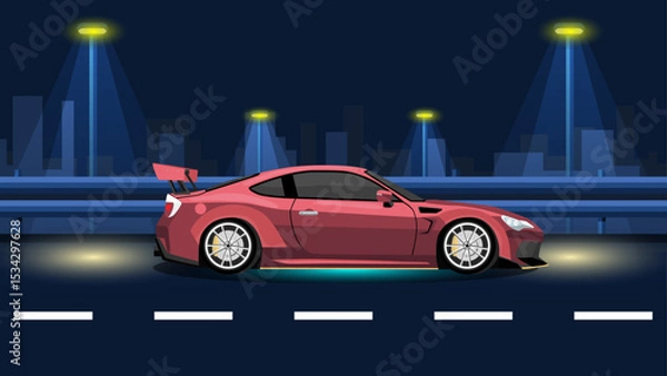 Fototapeta vector flat color side view of sport racing speed street sedan car vehicle on street