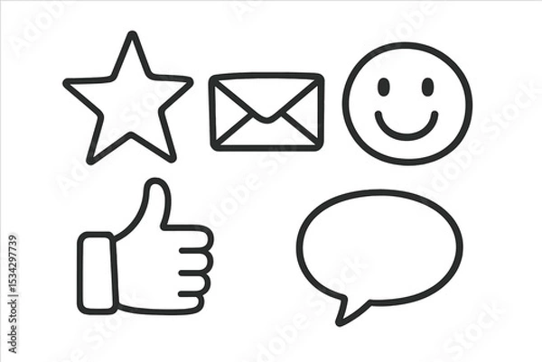 Fototapeta Various simple line icons representing communication, positivity, and engagement in a digital context