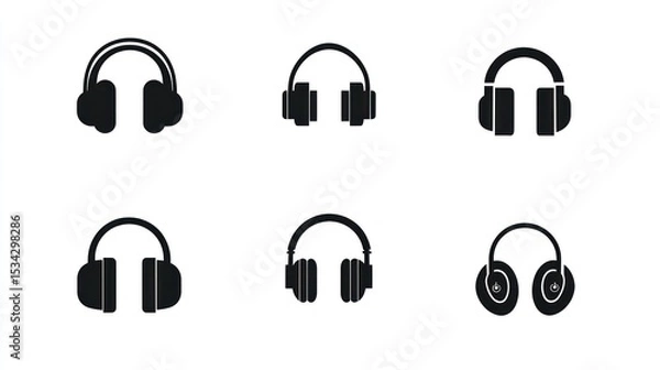Fototapeta Six black headphone icons on a white background