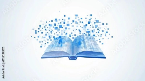 Fototapeta Open book with digital data emanating