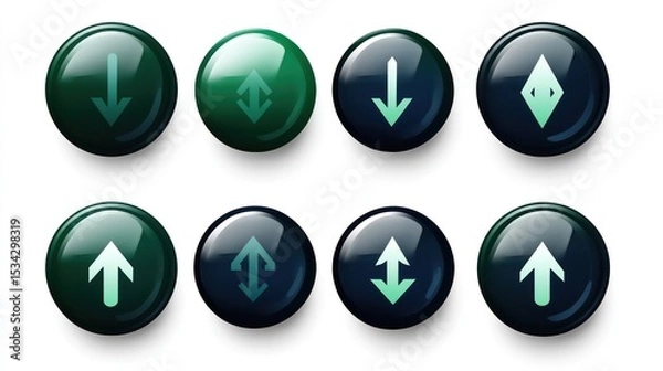 Fototapeta Set of glossy round buttons with up and down arrows