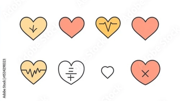 Fototapeta Collection of heart icons with various medical symbols