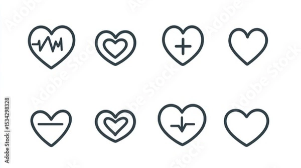 Fototapeta Set of nine simple heart icons with various medical symbols