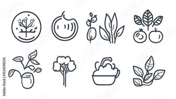 Fototapeta Simple line art icons of various plants and produce