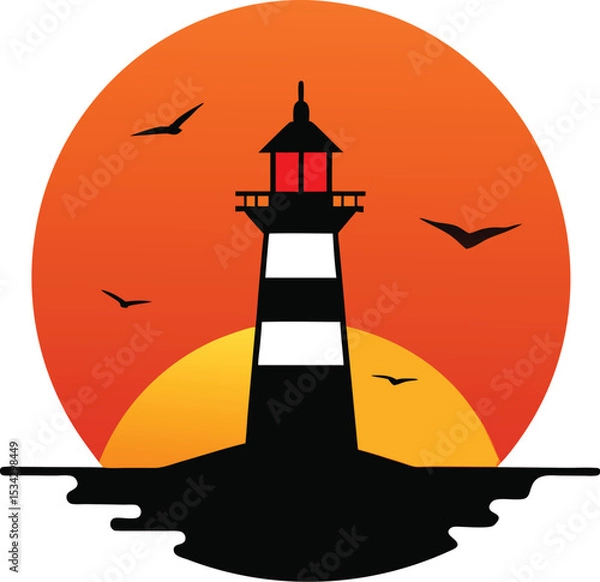 Obraz lighthouse silhouette vector illustration