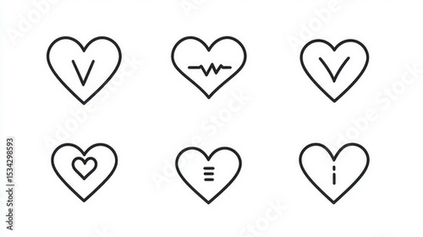 Fototapeta Six simple heart icons with different symbols