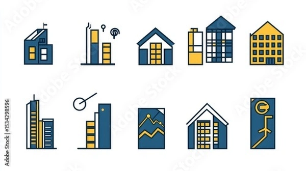 Fototapeta Collection of simple building and growth icons