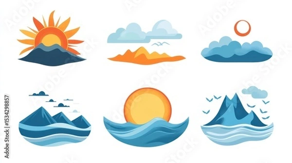 Fototapeta Colorful nature icons.  Simple landscapes