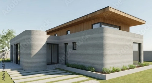 Obraz Innovative 3d concrete printing architecture: modern sustainable house design