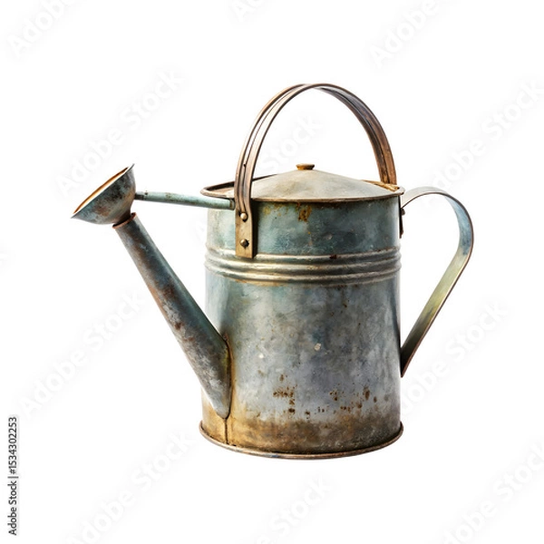 Fototapeta Old Weathered watering can isolated on a transparent background