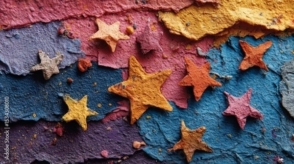 Fototapeta Colorful Star Texture on Multicolored Paper Background