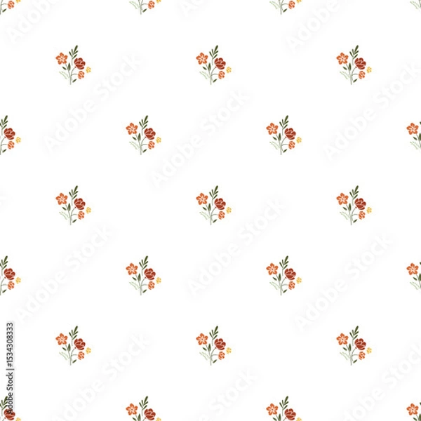 Fototapeta Seamless Pattern of Delicate Floral Arrangements on a White Background