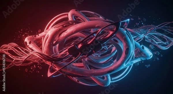 Fototapeta Surreal bioluminescent abstract structure with dynamic red and blue lighting