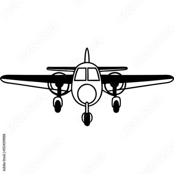 Fototapeta Minimalistic simple flat view of a black and white pictogram of a plane.