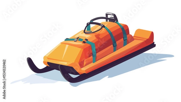 Fototapeta A digital illustration of an orange snowmobile against a white background. The snowmobile is depicted in a slightly three-quarter view, showcasing its details including the seat, handlebars