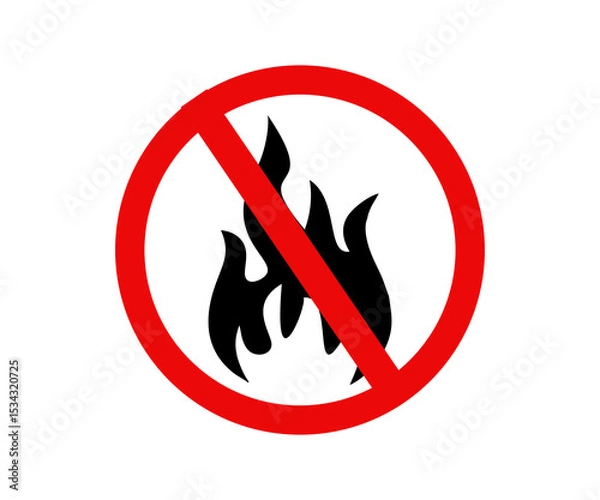 Fototapeta No fire forbidden flame warning danger prohibited sign safety caution Flame not allowed. Flammable symbol illustration on transparent background.