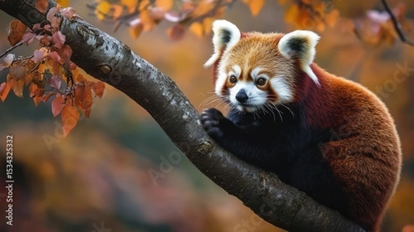 Fototapeta Red panda on autumn branch