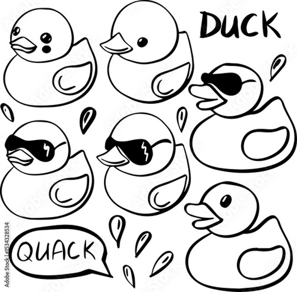 Fototapeta rubber duck doodle summer vector set