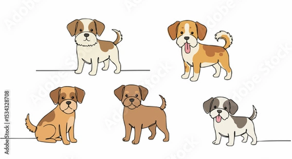 Fototapeta Collection of various adorable puppies with different expressions and poses.