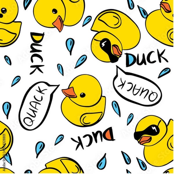 Fototapeta rubber duck doodle summer vector set